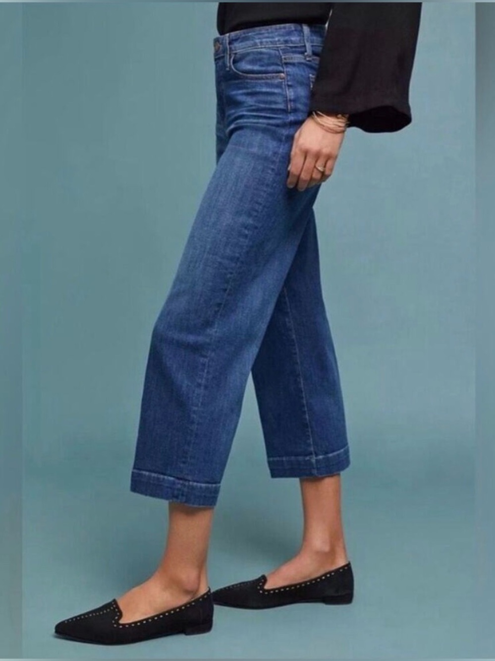 Paige Nellie Wide Leg Cropped Culotte Jeans 26 Effie Blue Casual Classic Chic - Picture 2 of 12